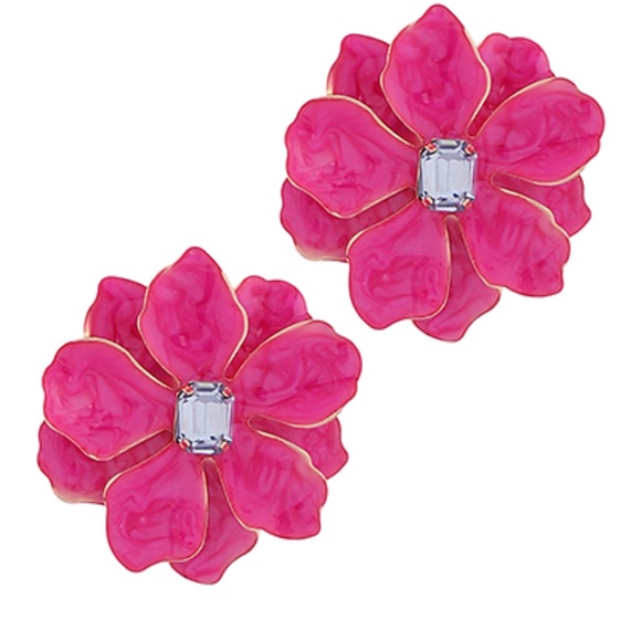 Big Flower Color Coated Earrings - Picture 3 of 3